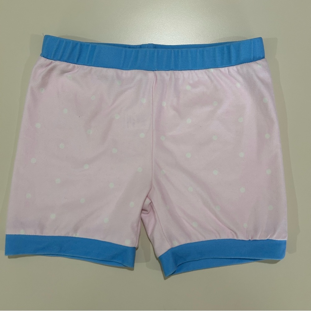 SweetHoney girls size 6Y shorts pink white polka dots blue trim elastic waist
